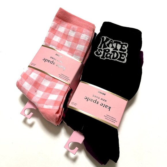 kate spade Accessories - NWT Lot 6 Pairs KATE SPADE Crew Socks One Size Plaid Striped Polka Dot Black